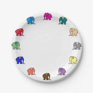 Happy Cute Colourful Elephant Parade Kids Birthday Paper Plate