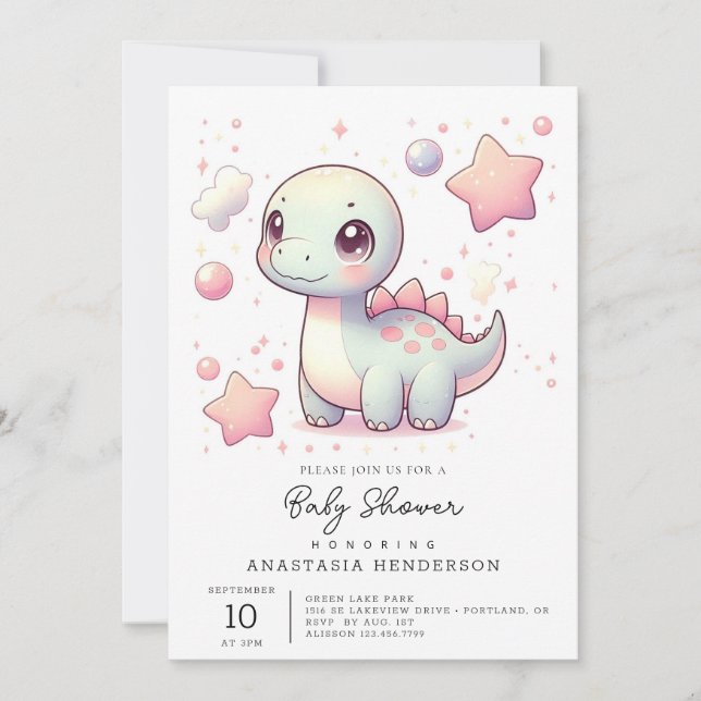 Happy Cute Dinosaur Baby Shower Invitation (Front)
