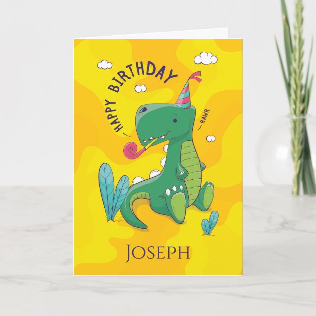 Happy cute Dinosaur children birthday greeting Card (Front)