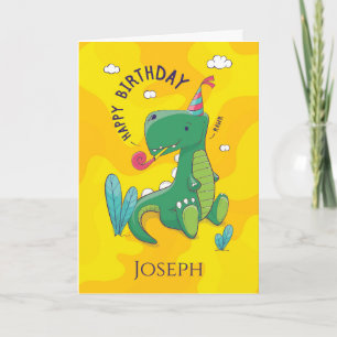 Happy cute Dinosaur children birthday greeting Card