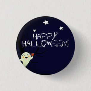 Happy Cute Ghost on a Starry Halloween Nightsky 3 Cm Round Badge