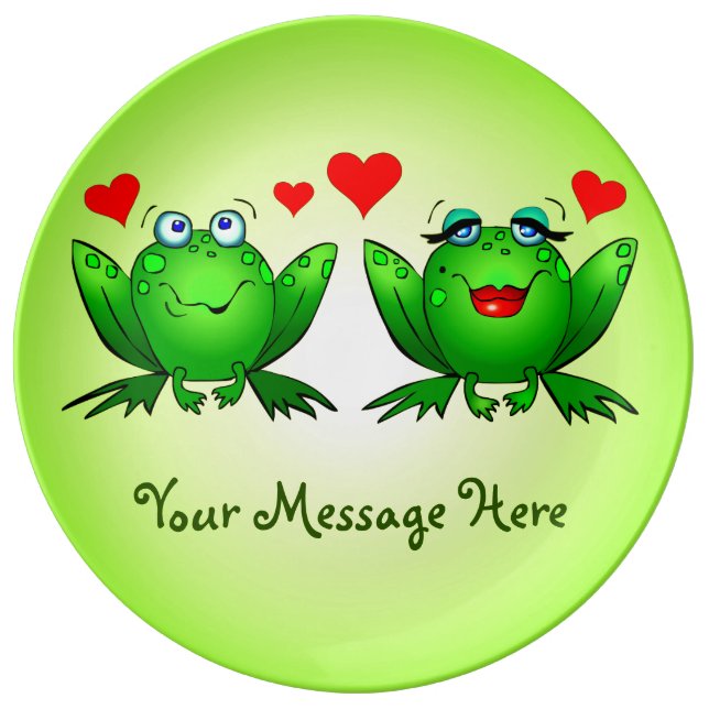 Happy Cute Green Cartoon Frogs Your Message Plate (Front)