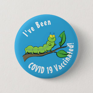 Happy cute green caterpillar cartoon illustration 6 cm round badge