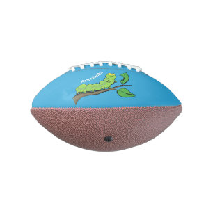 Happy cute green caterpillar cartoon illustration american football