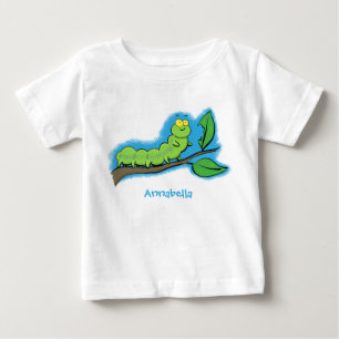 Happy cute green caterpillar cartoon illustration baby T-Shirt