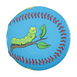 Happy cute green caterpillar cartoon illustration baseball