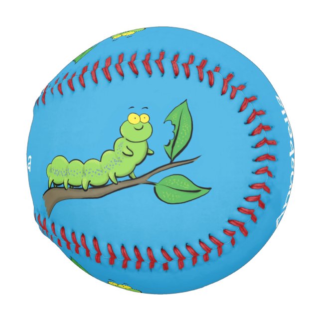Happy cute green caterpillar cartoon illustration baseball (Front Right)