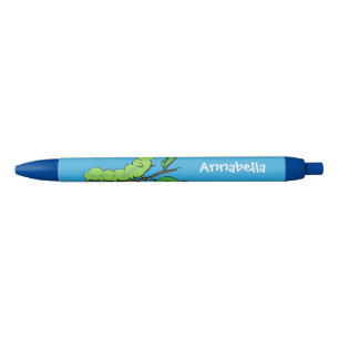 Happy cute green caterpillar cartoon illustration black ink pen