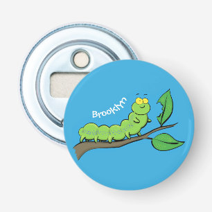 Happy cute green caterpillar cartoon illustration bottle opener