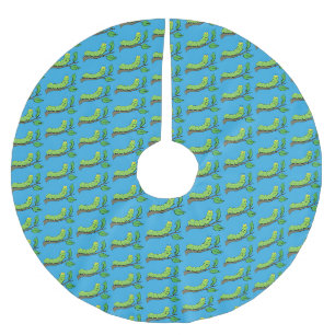 Happy cute green caterpillar cartoon illustration brushed polyester tree skirt