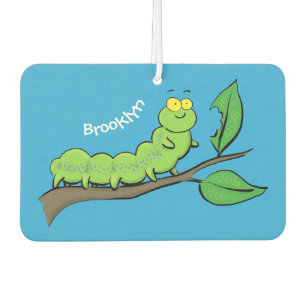 Happy cute green caterpillar cartoon illustration car air freshener