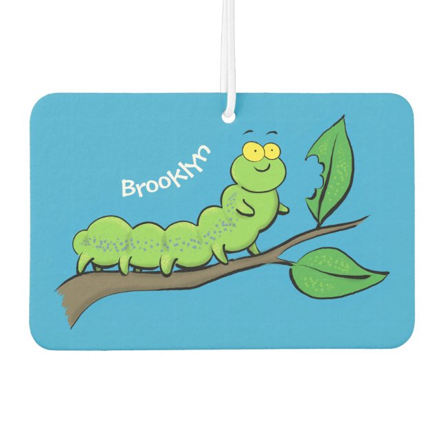 Happy cute green caterpillar cartoon illustration car air freshener (Front)