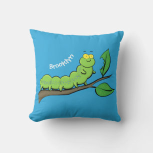 Happy cute green caterpillar cartoon illustration  cushion