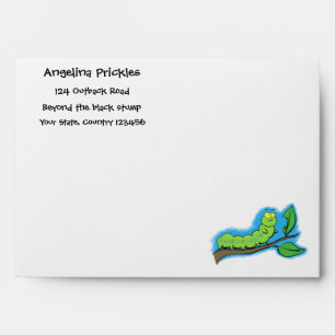 Happy cute green caterpillar cartoon illustration envelope