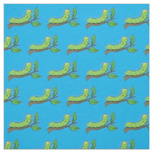 Happy cute green caterpillar cartoon illustration fabric