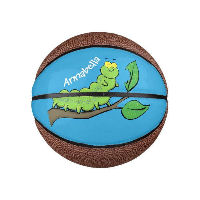 Happy cute green caterpillar cartoon illustration mini basketball (Front)