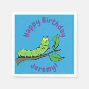 Happy cute green caterpillar cartoon illustration napkin
