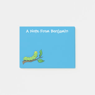 Happy cute green caterpillar cartoon illustration post-it notes