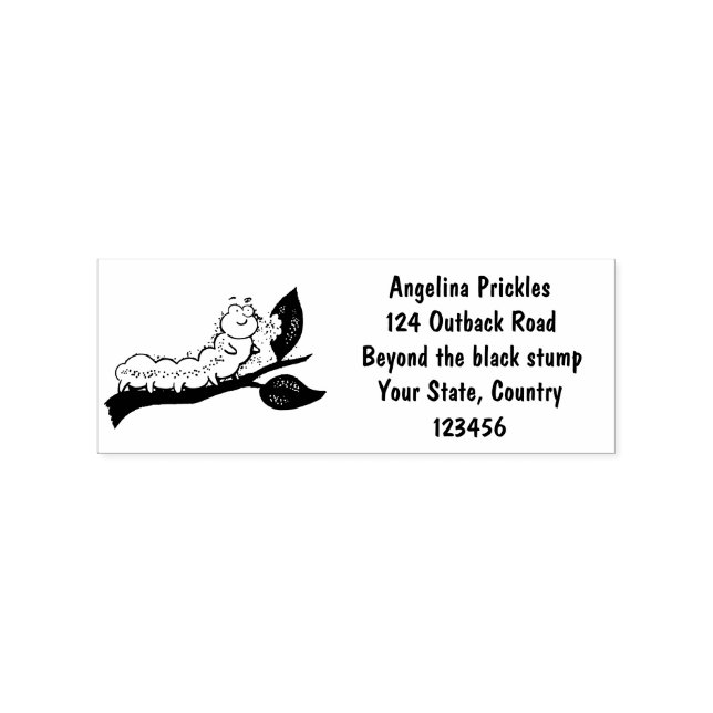 Happy cute green caterpillar cartoon illustration rubber stamp (Imprint)