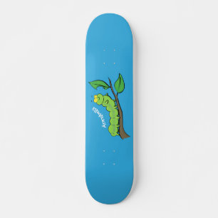 Happy cute green caterpillar cartoon illustration skateboard