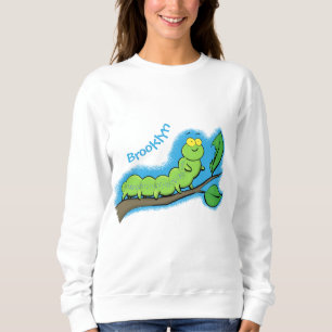 Happy cute green caterpillar cartoon illustration sweatshirt