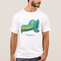 Happy cute green caterpillar cartoon illustration