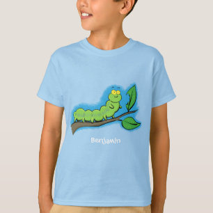 Happy cute green caterpillar cartoon illustration T-Shirt