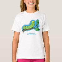 Happy cute green caterpillar cartoon illustration