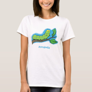 Happy cute green caterpillar cartoon illustration T-Shirt