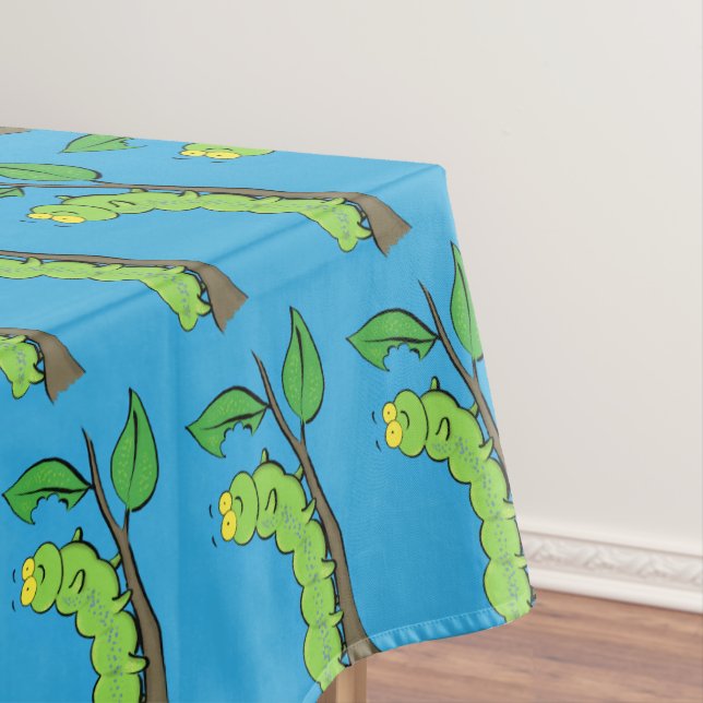 Happy cute green caterpillar cartoon illustration tablecloth (In Situ)