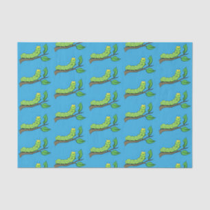 Happy cute green caterpillar cartoon illustration tissue paper