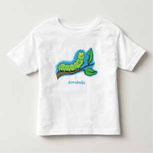 Happy cute green caterpillar cartoon illustration toddler T-Shirt
