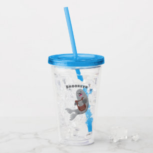 Happy cute harp seal cartoon illustration acrylic tumbler