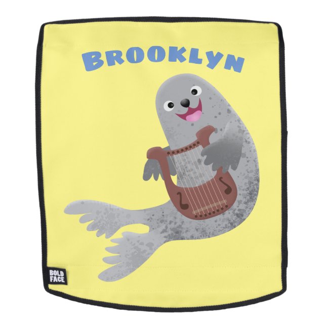 Happy cute harp seal cartoon illustration backpack (Removable Face)