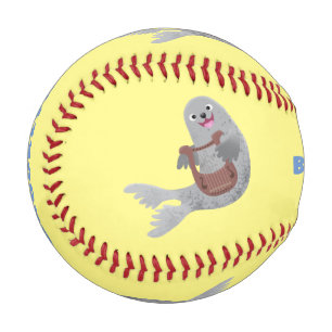 Happy cute harp seal cartoon illustration baseball