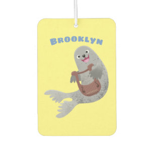 Happy cute harp seal cartoon illustration car air freshener