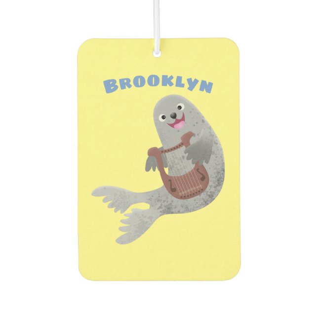 Happy cute harp seal cartoon illustration car air freshener (Front)