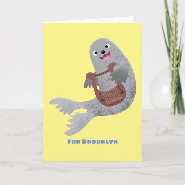 Happy cute harp seal cartoon illustration card (Front)