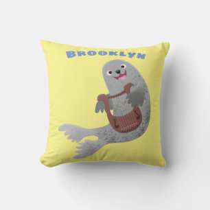 Happy cute harp seal cartoon illustration cushion