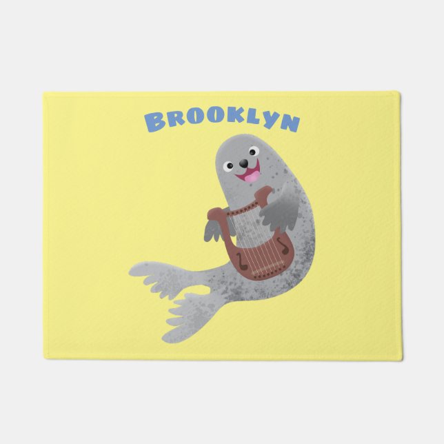 Happy cute harp seal cartoon illustration doormat (Front)