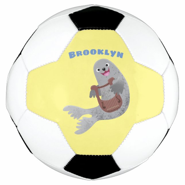 Happy cute harp seal cartoon illustration football (Front)