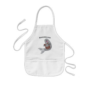 Happy cute harp seal cartoon illustration kids apron