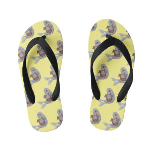 Happy cute harp seal cartoon illustration kid's flip flops