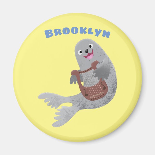 Happy cute harp seal cartoon illustration magnet (Front)