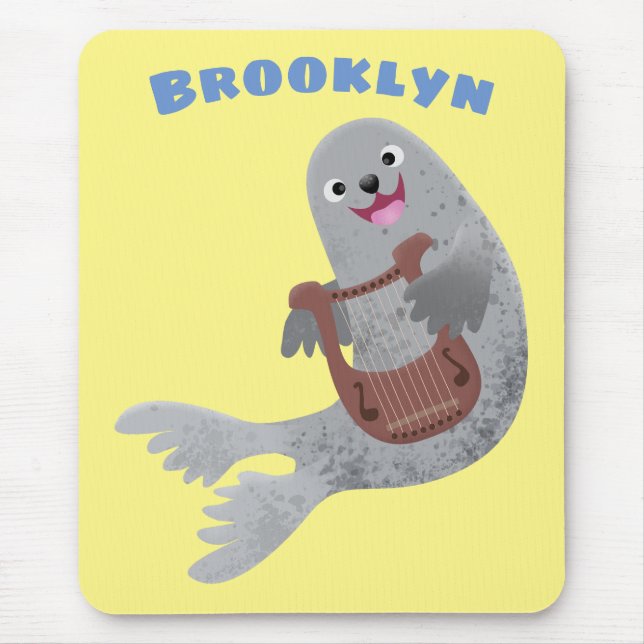Happy cute harp seal cartoon illustration mouse mat (Front)