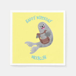 Happy cute harp seal cartoon illustration napkin