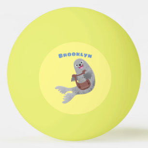 Happy cute harp seal cartoon illustration ping pong ball