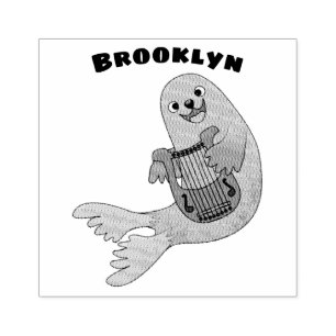 Happy cute harp seal cartoon illustration rubber stamp