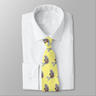 Happy cute harp seal cartoon illustration tie