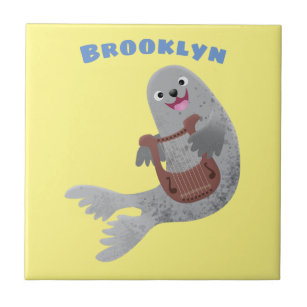 Happy cute harp seal cartoon illustration tile